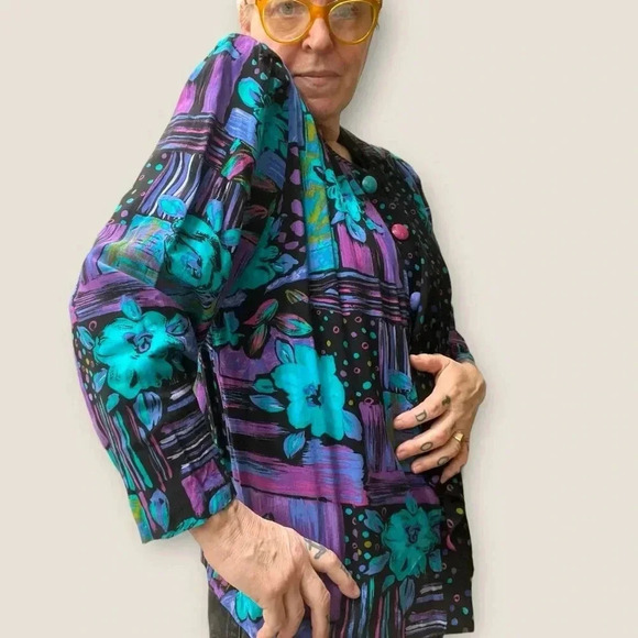 Vintage 80’s/90’s Colorful floral polka dot Living color geometric hip hop top - Picture 7 of 11